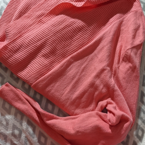 Coral cardigan Sweater Boho Ribbed Detailing Longer Length in Front Size Medium - Picture 6 of 16